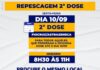 Nesta sexta-feira (10) haverá repescagem de segunda dose para vacinados com Astrazeneca e agendados até 10 de setembro