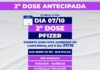 Nesta quinta-feira (7) haverá antecipação da segunda dose de Pfizer para agendados até o dia 27 de outubro