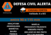 DEFESA CIVIL ALERTA PARA MAIS DE 110 MM DE CHUVA DE DOMINGO A TERÇA-FEIRA