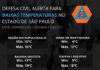 Defesa Civil do Estado alerta para baixas temperaturas que atingirão o Estado de São Paulo neste próximo final de semana