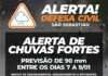 Prefeitura alerta para chuvas intensas e ventos fortes entre sábado (7) e segunda-feira (09)