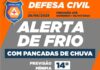 Defesa Civil alerta para chegada de frente fria e chuva a partir desta quinta-feira