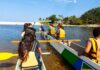 Estudantes de Barra do Una participam de uma ação de canoagem durante Semana de Prevenção às Deficiências