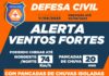 Defesa Civil alerta para ventos de até 74 km/h neste final de semana