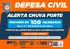 Defesa Civil alerta para acumulado de chuvas de 100 milímetros entre terça e quinta-feira no Litoral Norte