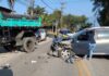 Acidente entre caminhão e carro ocorrido na tarde desta quinta-feira na curva da Praia Deserta/Veja o Vídeo