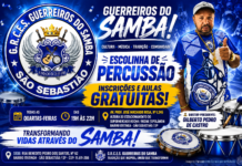 Guerreiros do Samba abre inscrições gratuitas para Escolinha de Percussão em São Sebastião