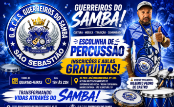 Guerreiros do Samba abre inscrições gratuitas para Escolinha de Percussão em São Sebastião