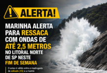 MARINHA ALERTA PARA RESSACA COM ONDAS DE ATÉ 2,5 METROS NO LITORAL NORTE DE SP NESTE FIM DE SEMANA