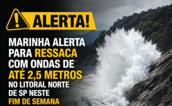 MARINHA ALERTA PARA RESSACA COM ONDAS DE ATÉ 2,5 METROS NO LITORAL NORTE DE SP NESTE FIM DE SEMANA