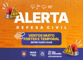Defesa Civil mantém São Sebastião em atenção para chuva forte, ventos e risco de deslizamentos