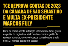 TCE REPROVA CONTAS DE 2023 DA CÂMARA DE SÃO SEBASTIÃO E MULTA EX-PRESIDENTE MARCOS FULY