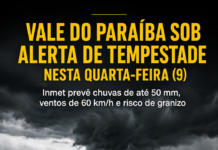 Vale do Paraíba sob alerta de tempestade nesta quarta-feira (9); Inmet prevê chuvas de até 50 mm, ventos de 60 km/h e risco de granizo