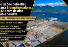 Porto de São Sebastião embarca três transformadores de 342 toneladas rumo à Arábia Saudita em operação de carga projeto