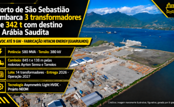Porto de São Sebastião embarca três transformadores de 342 toneladas rumo à Arábia Saudita em operação de carga projeto